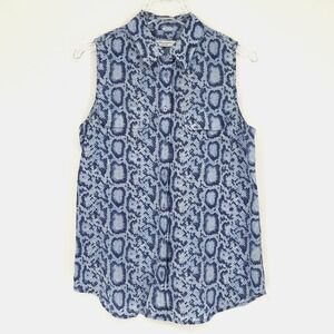 Equipment Tank Top Womens S Blue Snake Print Collared‎ Workwear Office Preppy
